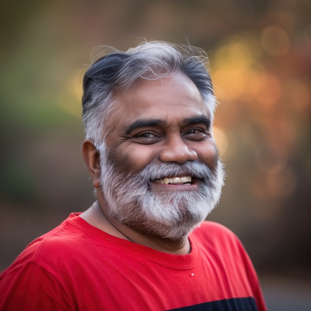 Smiling Man in Red Shirt