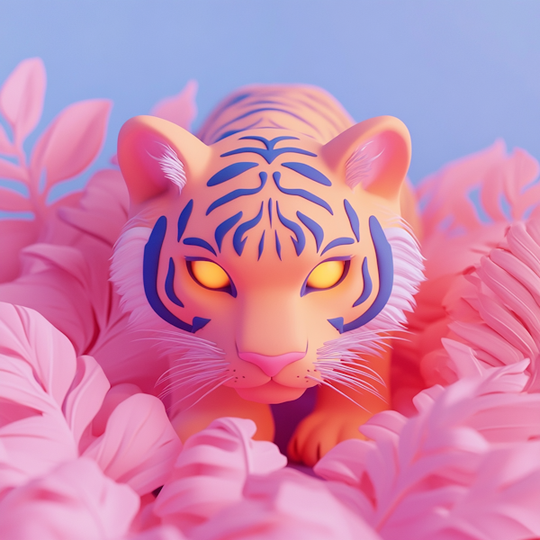 Stylized 3D Pink and Purple Tiger