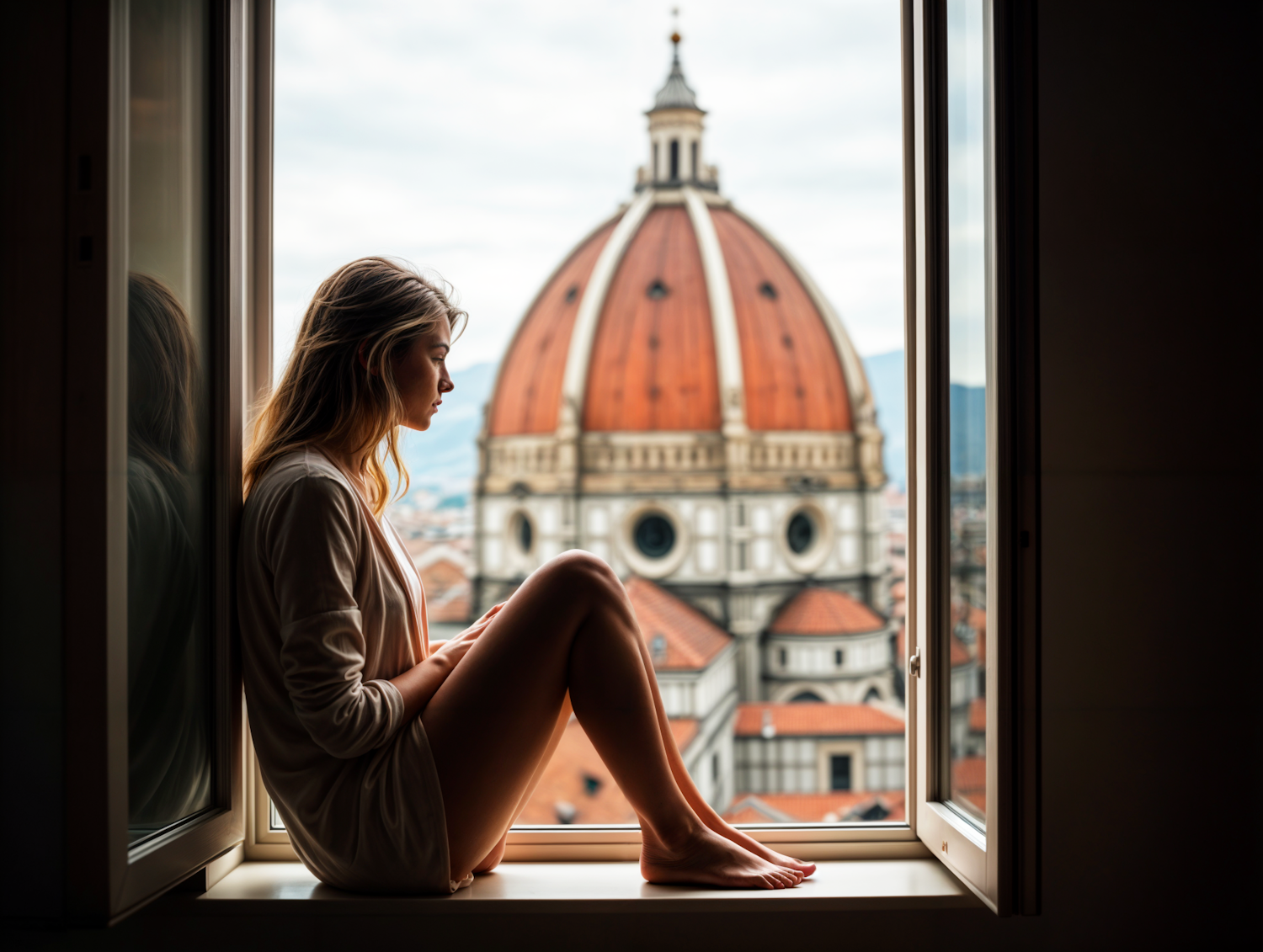 Woman Reflecting by Iconic Dome