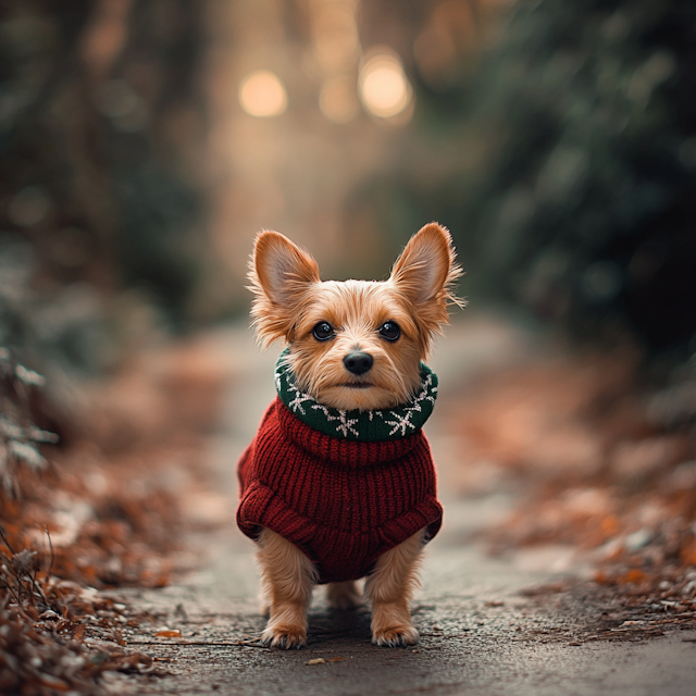 Festive Yorkshire Terrier on Path