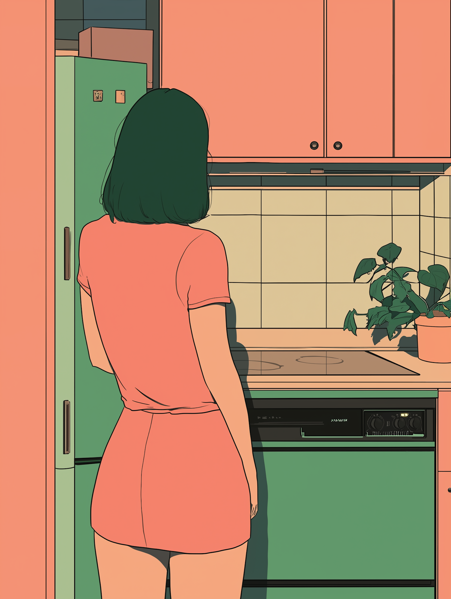 Woman in Retro Kitchen