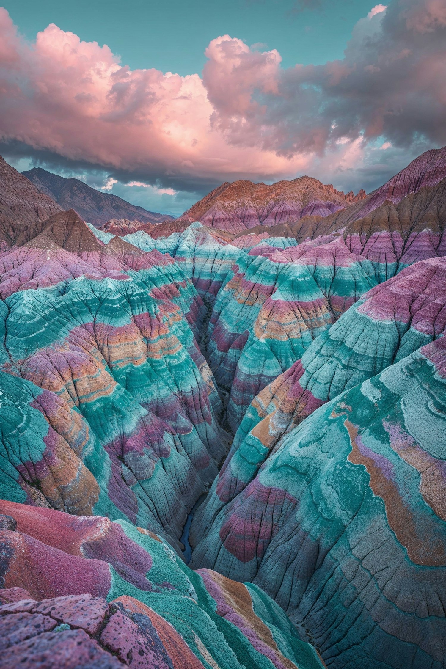 Multicolored Rock Formations and Vibrant Sky