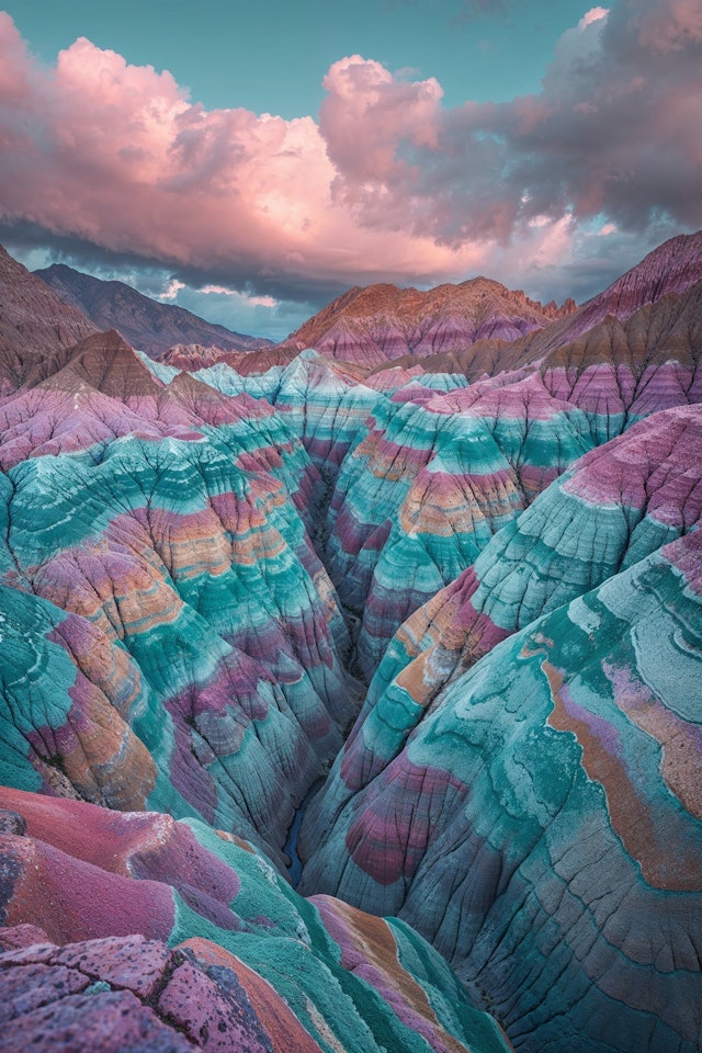 Multicolored Rock Formations and Vibrant Sky