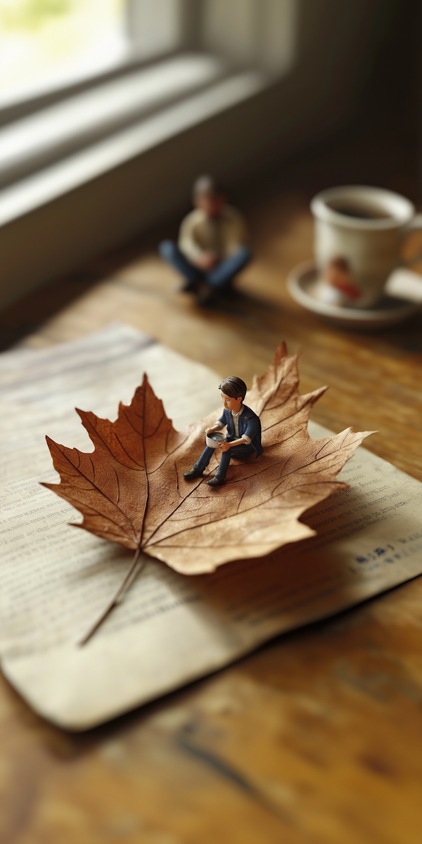 Miniature Figure on Dried Leaf