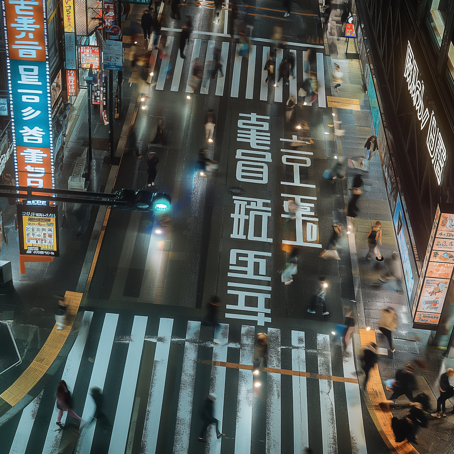 Aerial Night View of Urban Crosswalk