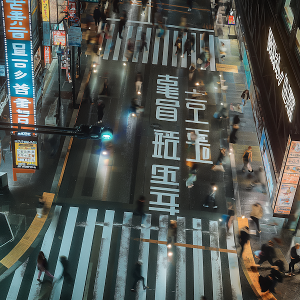 Aerial Night View of Urban Crosswalk