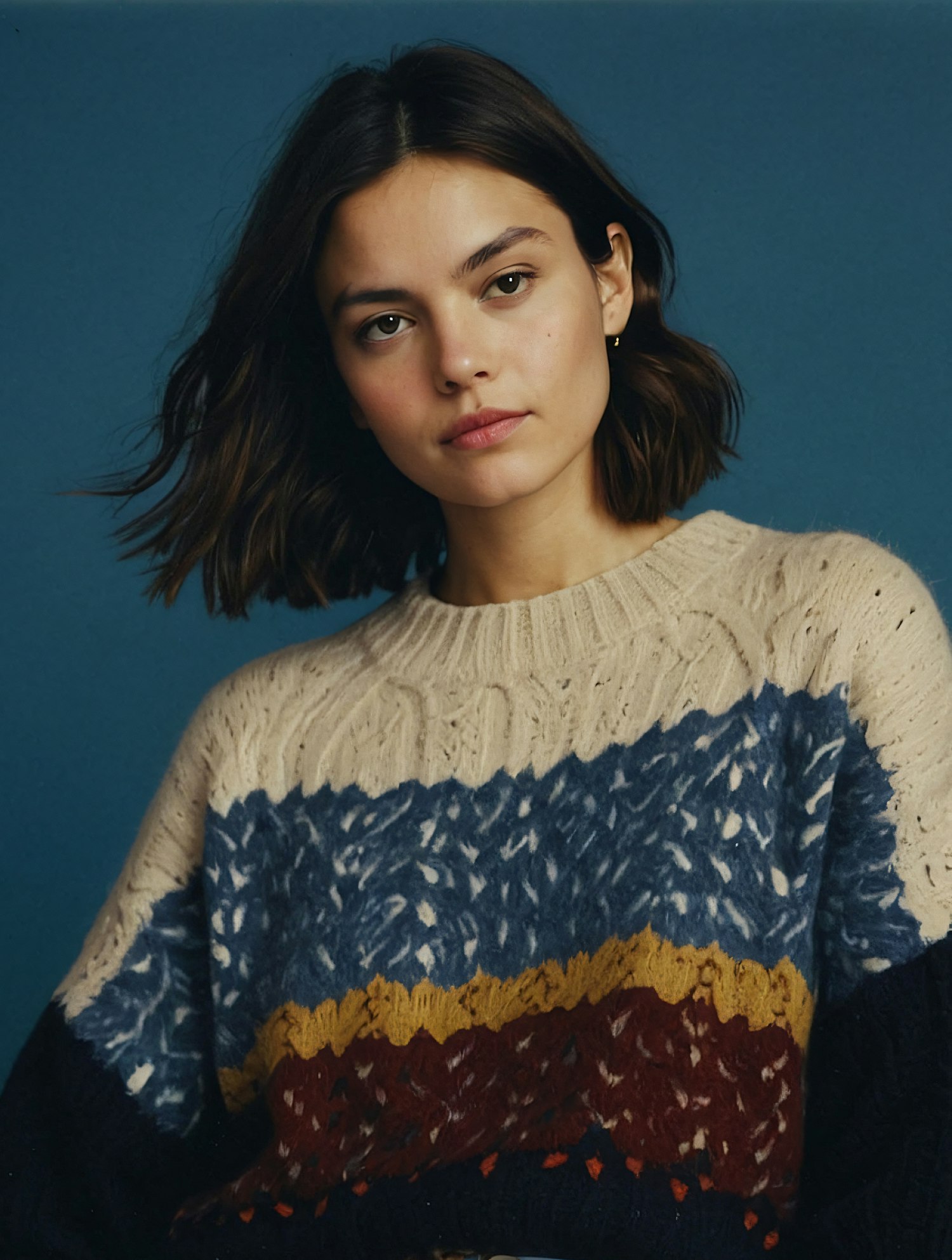 Portrait of a Young Woman in Knitted Sweater