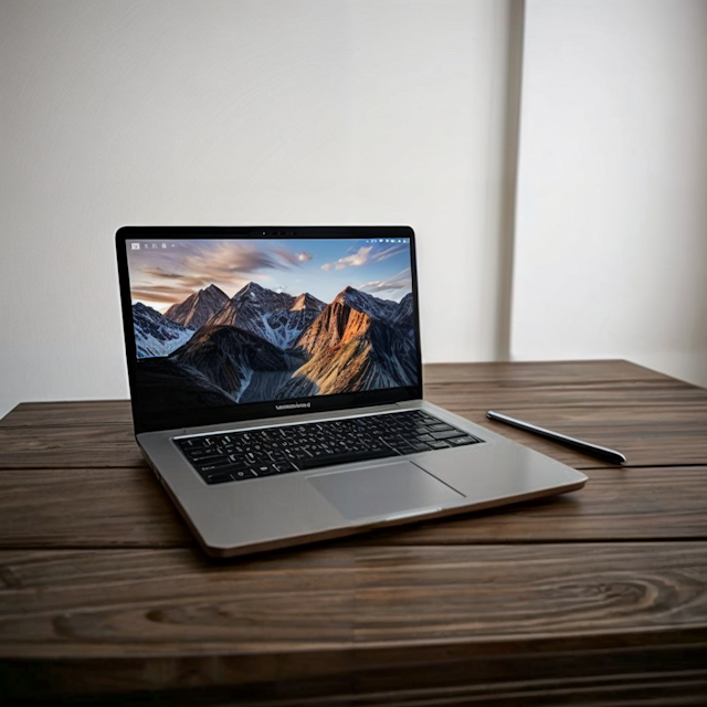 Modern Laptop with Stylus on Wooden Desk