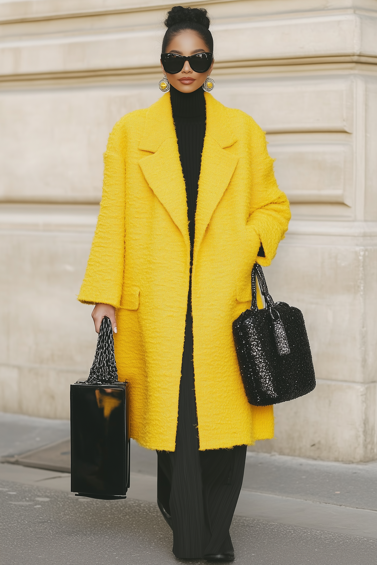 Stylish Individual in Yellow Coat