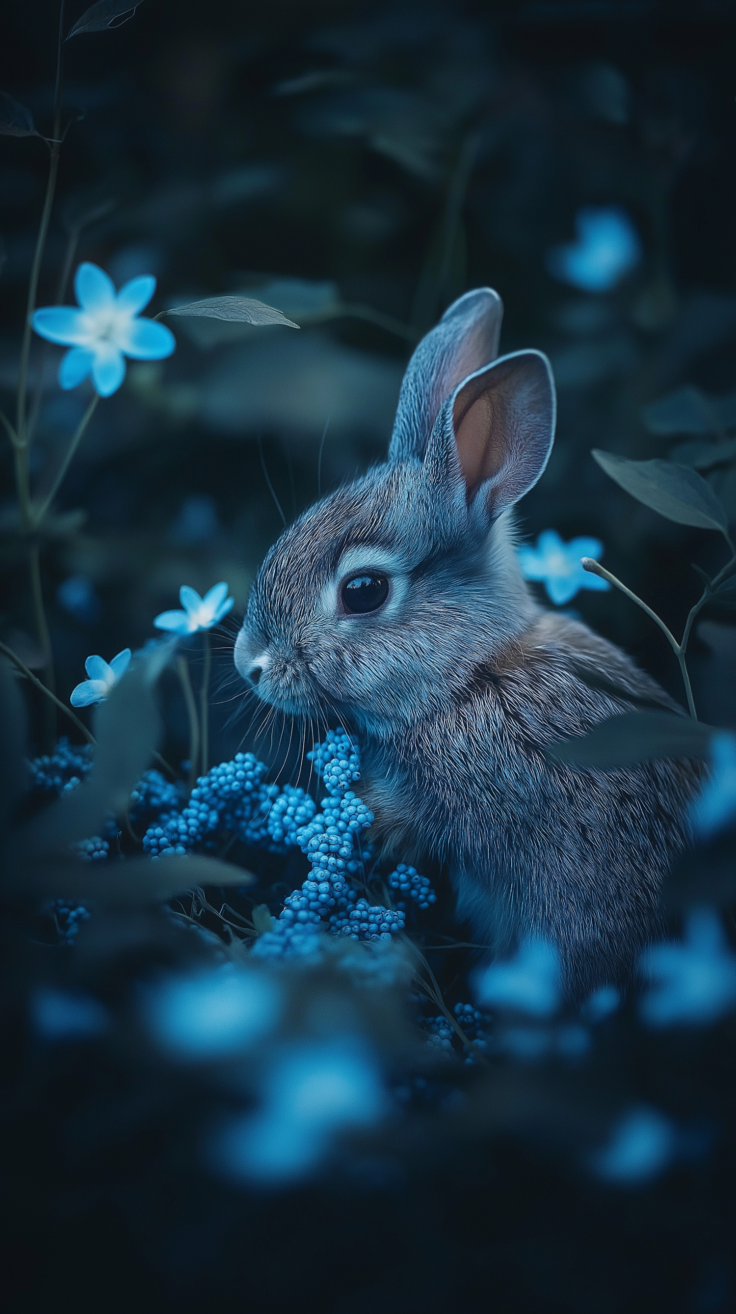 Serene Rabbit Amongst Blue Flowers