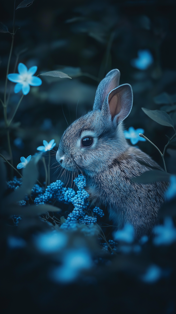 Serene Rabbit Amongst Blue Flowers