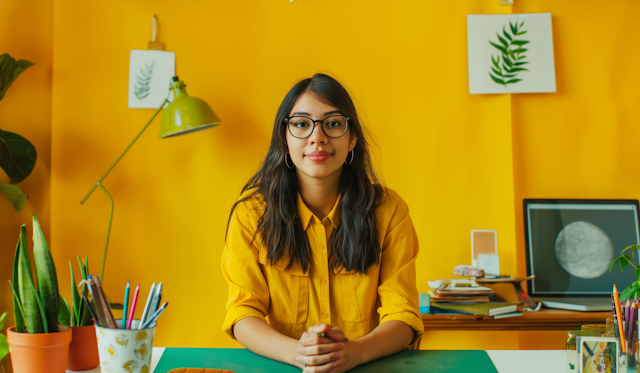 Contemplative Young Woman with Yellow Blouse