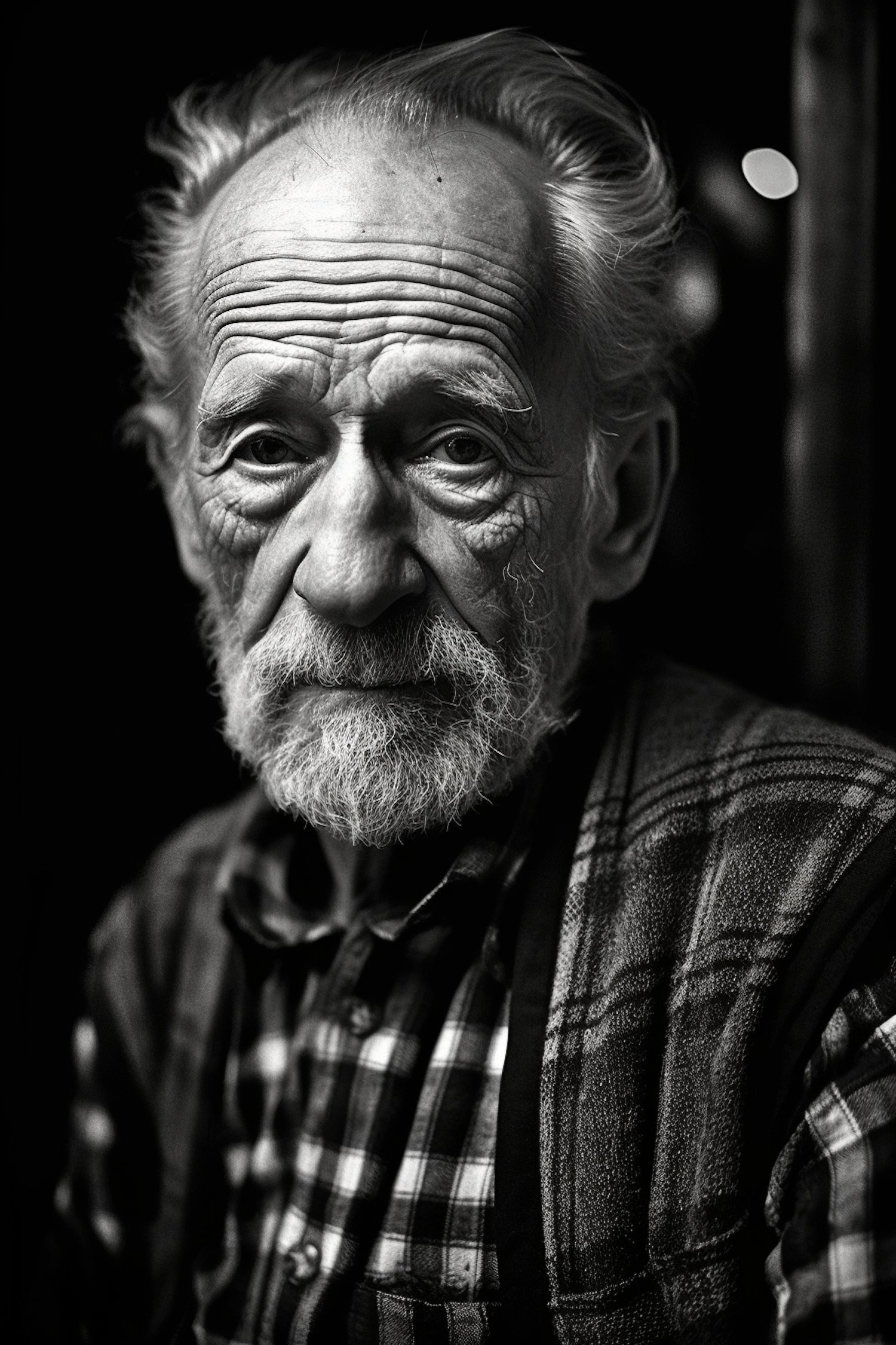 Expressive Elderly Man in Black and White