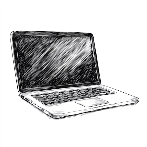 Black-and-White Laptop Sketch