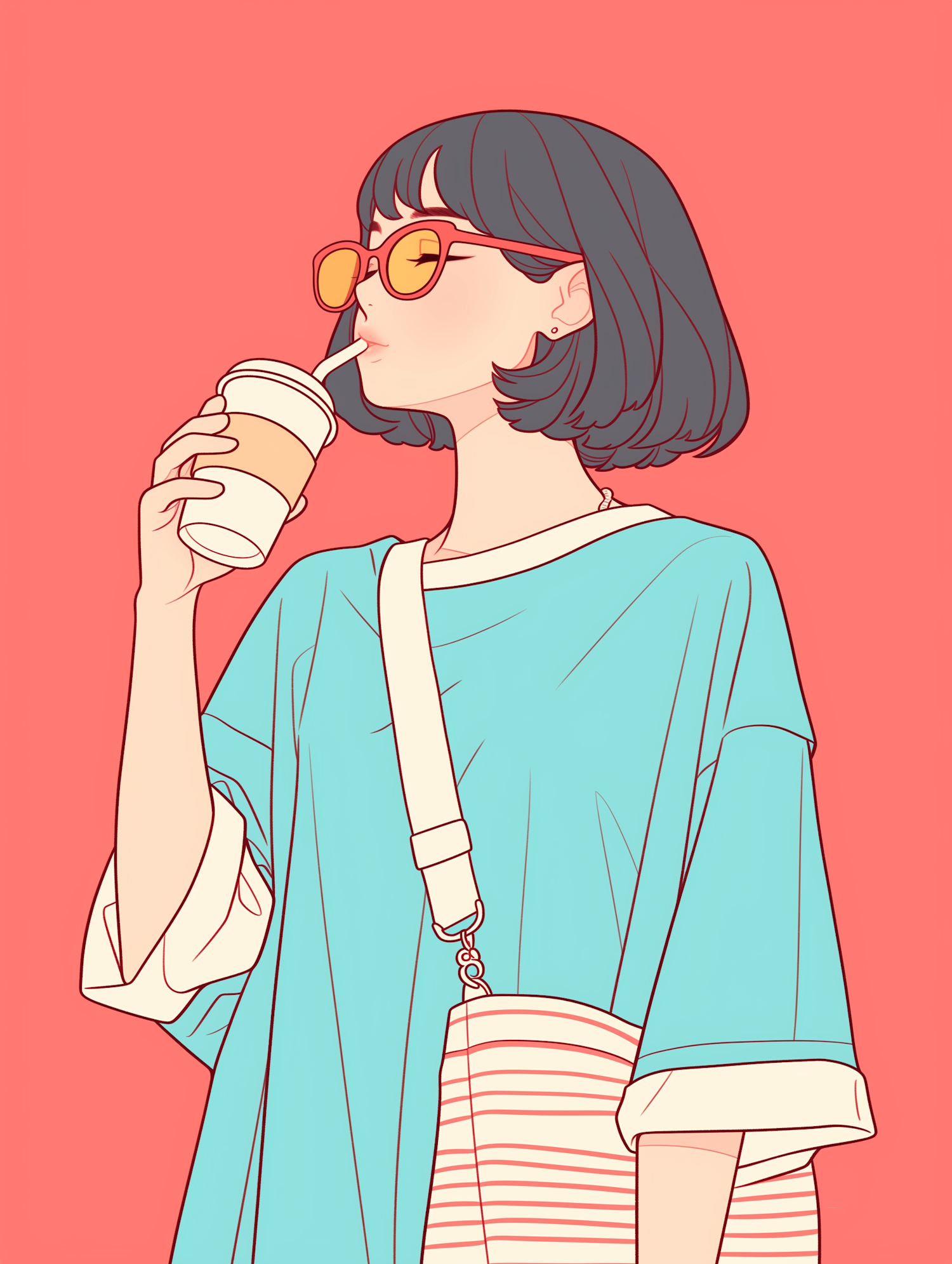 Young Woman with Sunglasses and Takeaway Cup