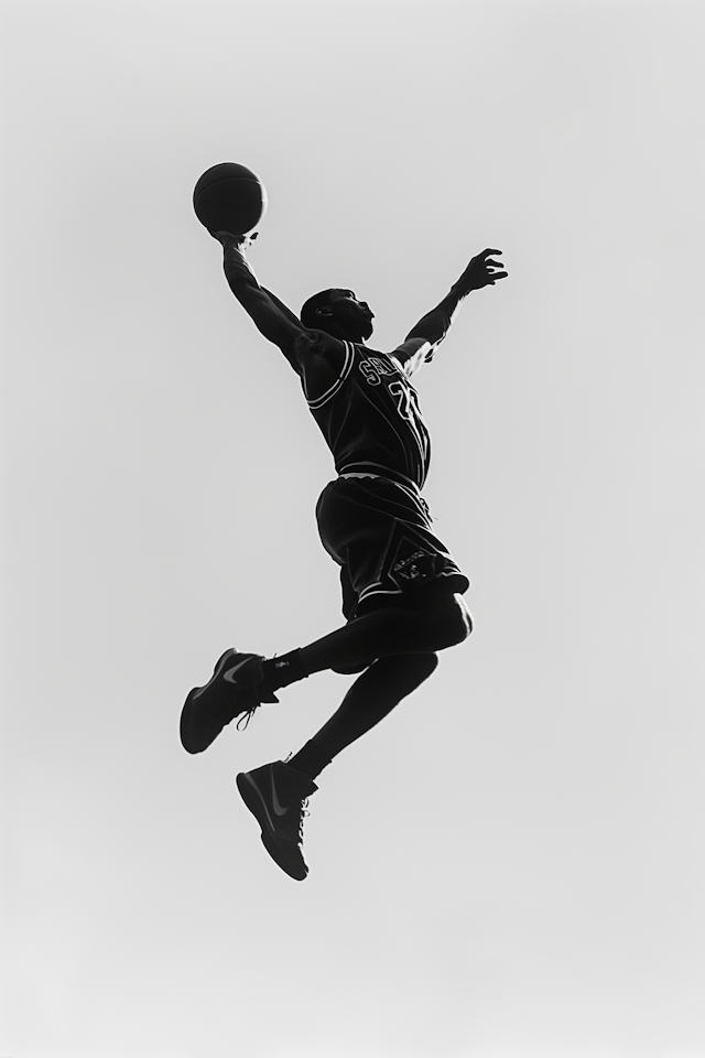 Silhouetted Basketball Player in Motion