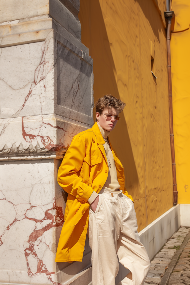 Stylish Man by the Marble Column