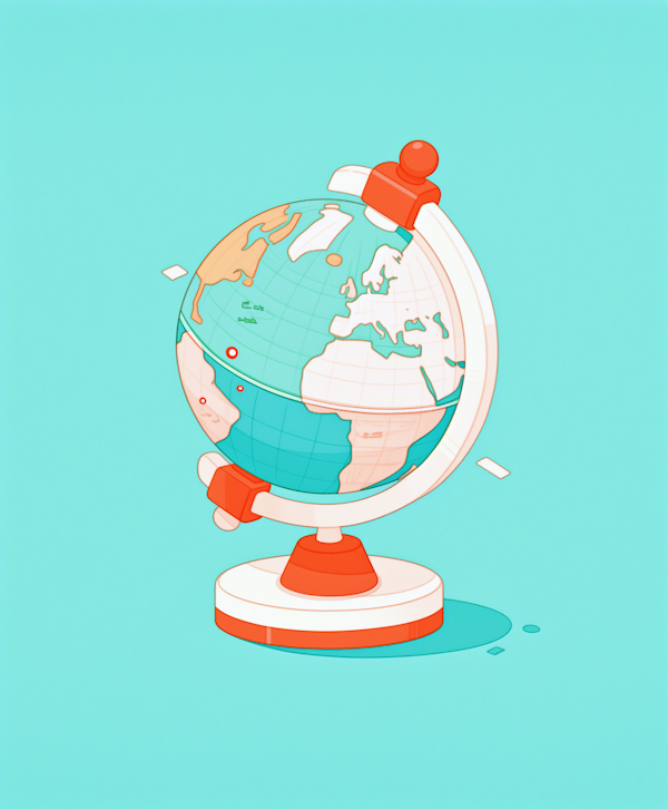 Stylized Globe on Turquoise Background