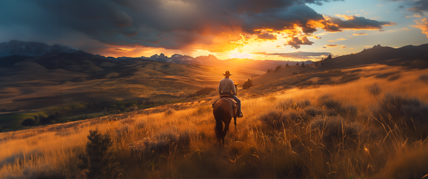 Sunset Horseback Ride in Pastoral Field
