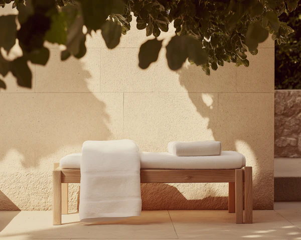 Minimalist Outdoor Setting with Wooden Bench