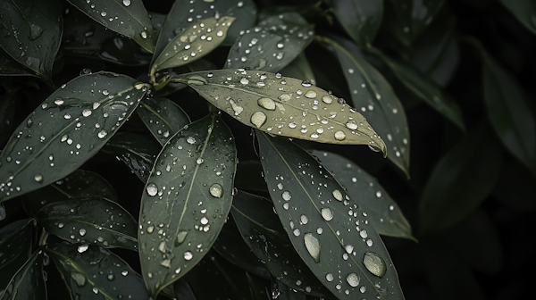 Close-up of Water-Drenched Leaves