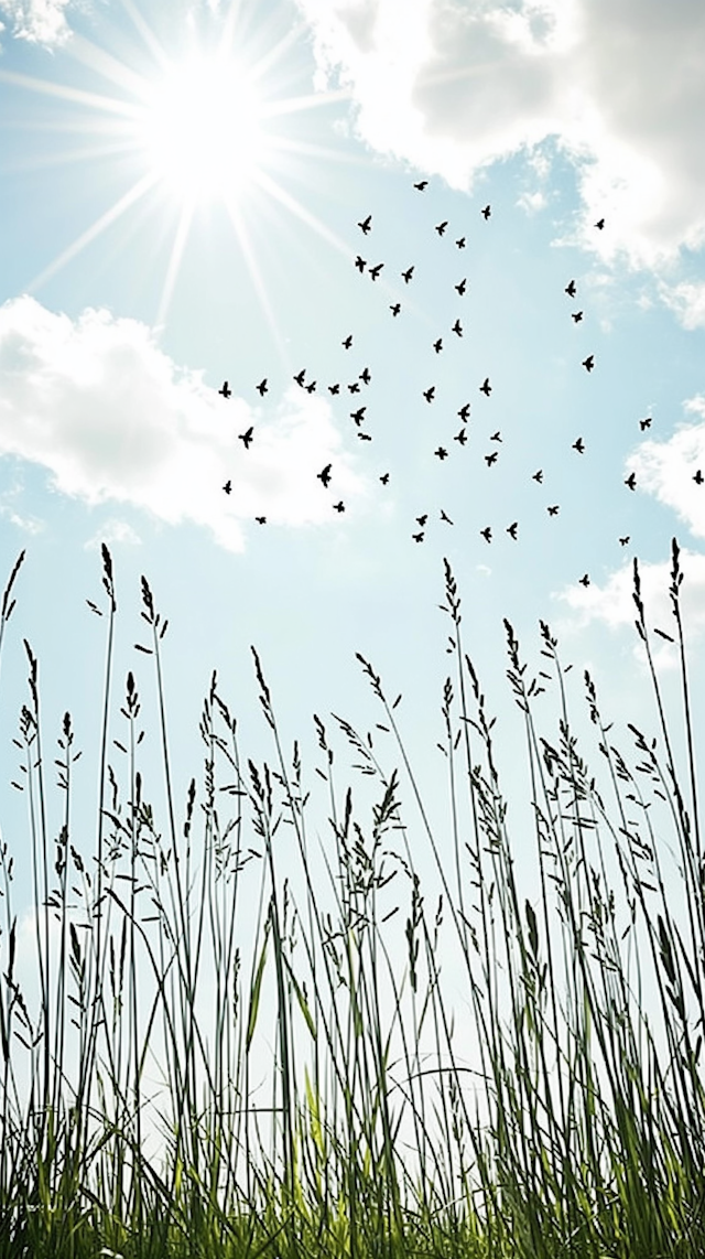 Serene Bird Flight Under Sunny Sky