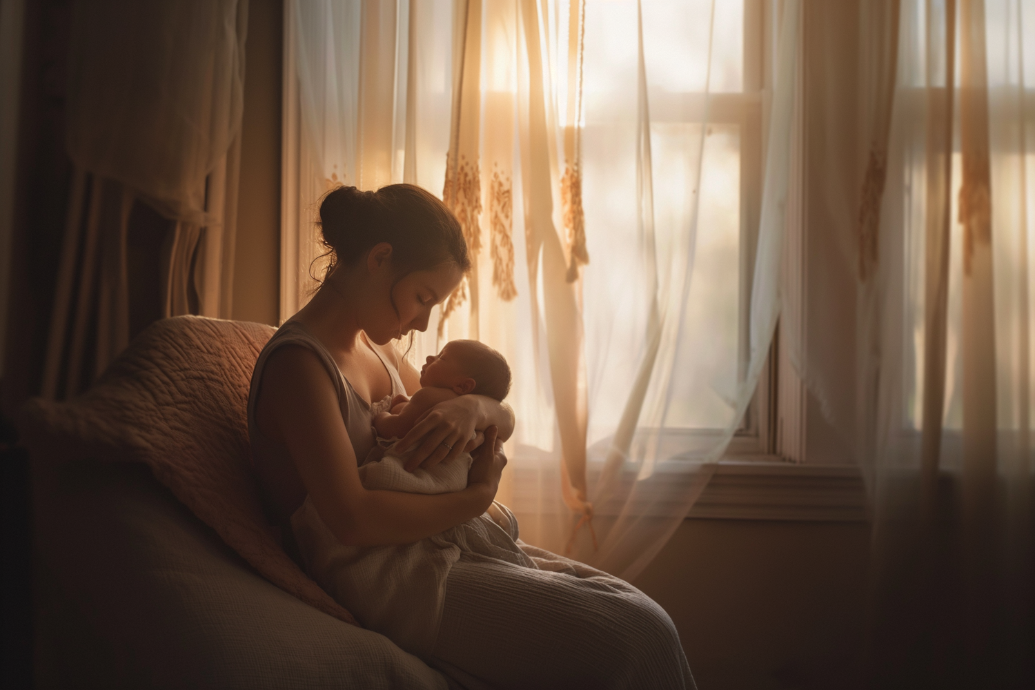 Mother and Newborn in Warm Light