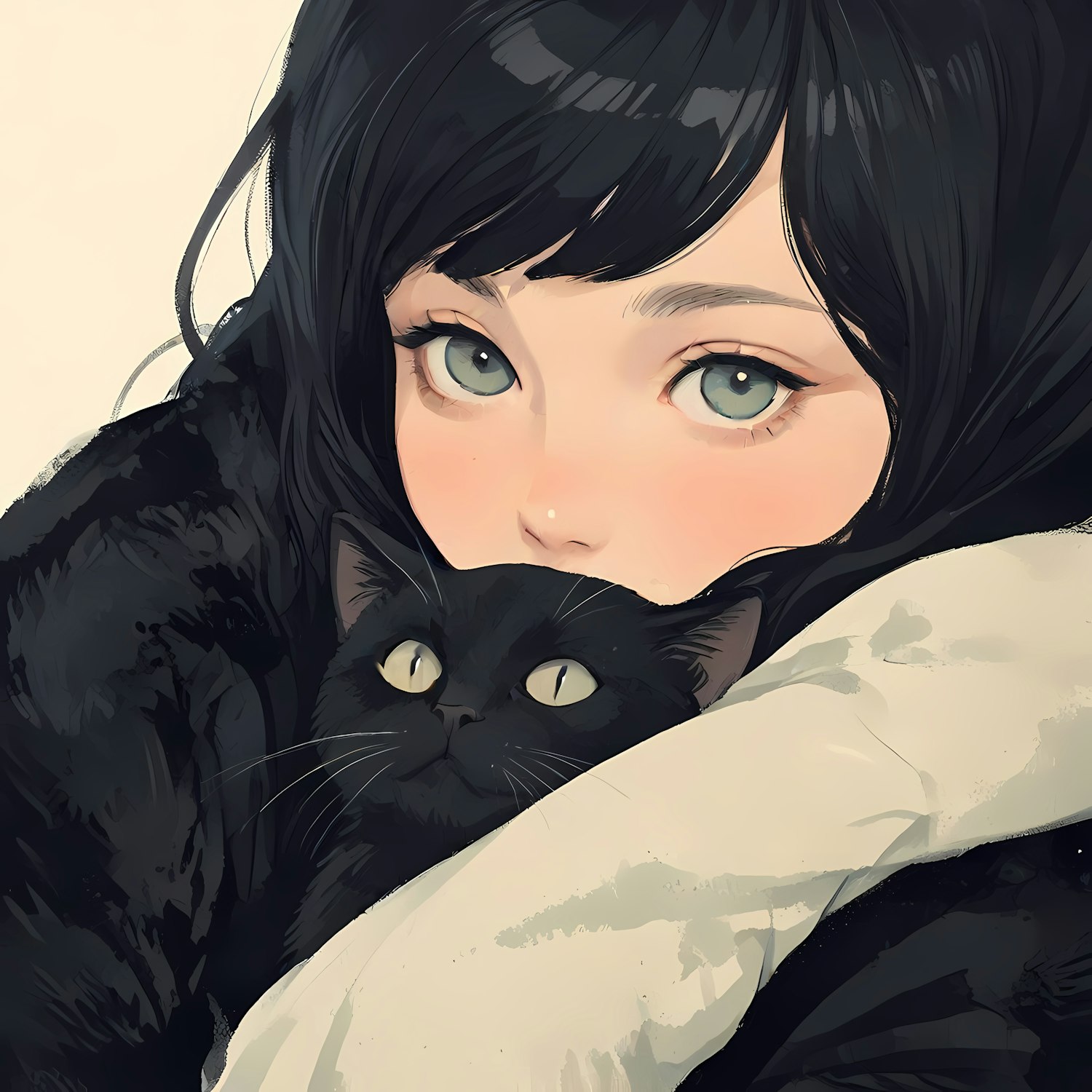 Girl with Black Cat