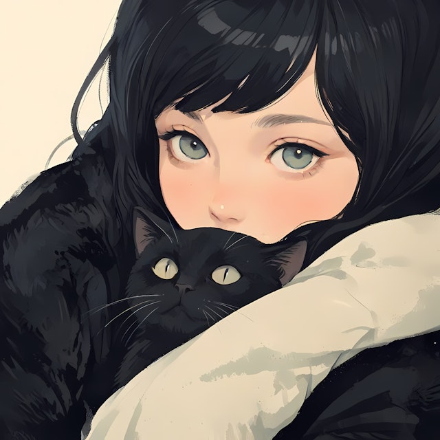 Girl with Black Cat