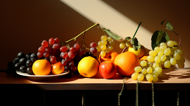 Sunlit Abundance of Mixed Fruits Still Life