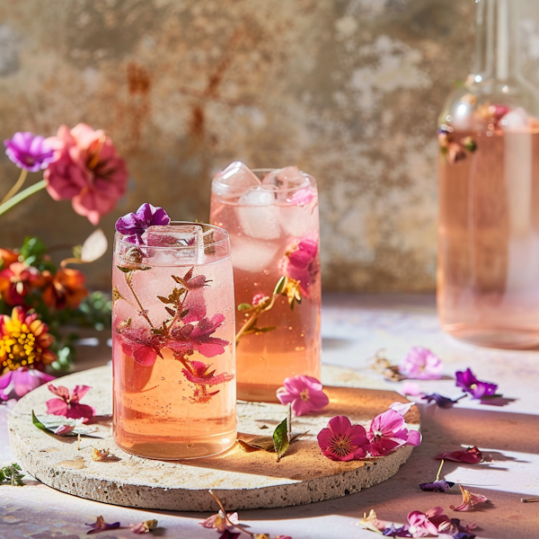 Tranquil Beverages with Floral Garnish