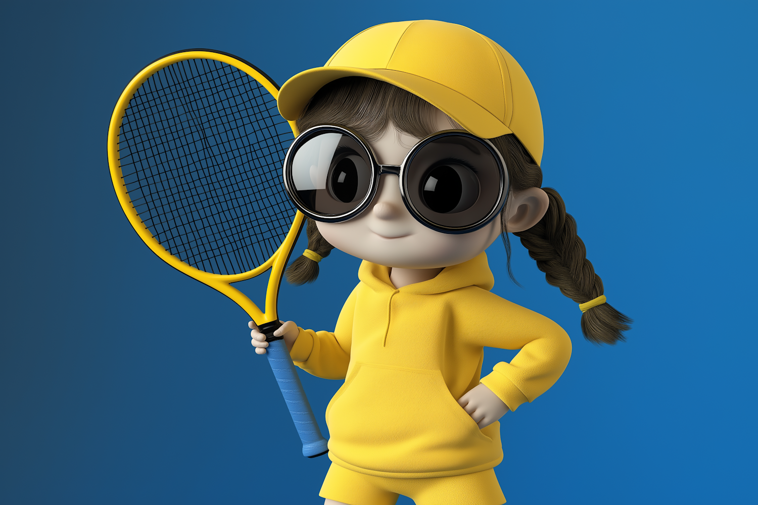 Vibrant 3D Model of Sporty Girl Ready to Play Tennis