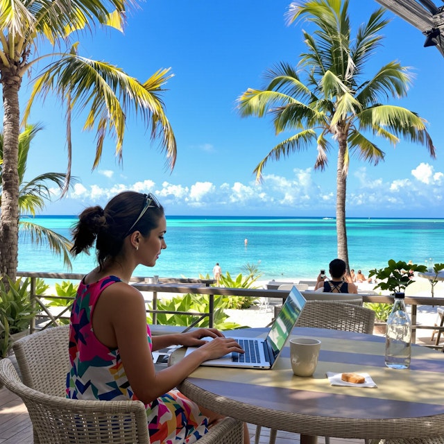 Woman Working Beachside