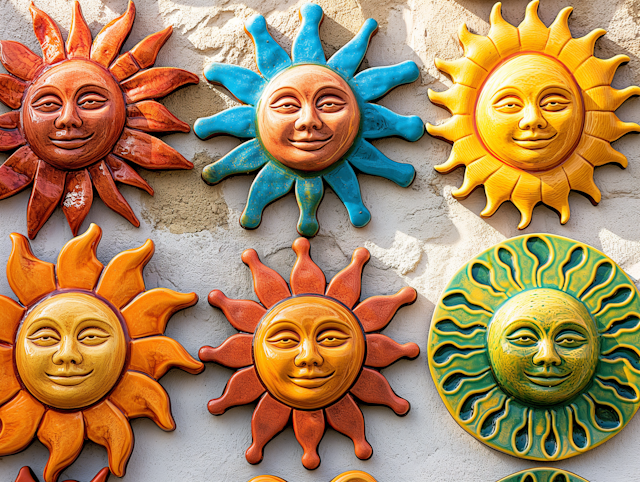 Colorful Ceramic Sun Faces Wall Art