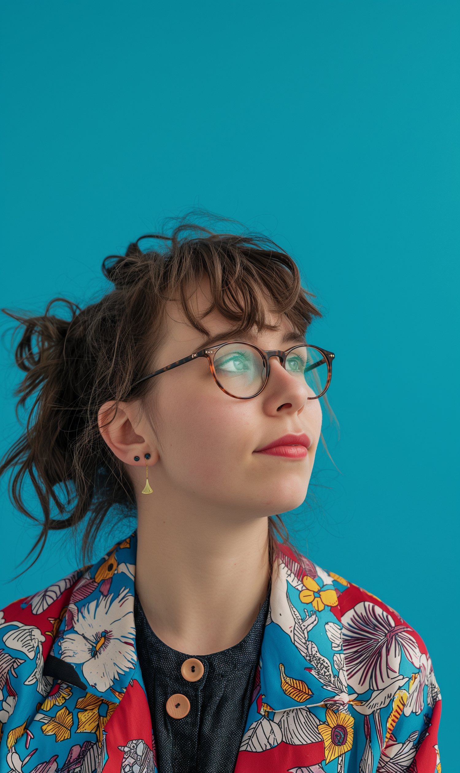 Contemplative Young Woman with Floral Attire