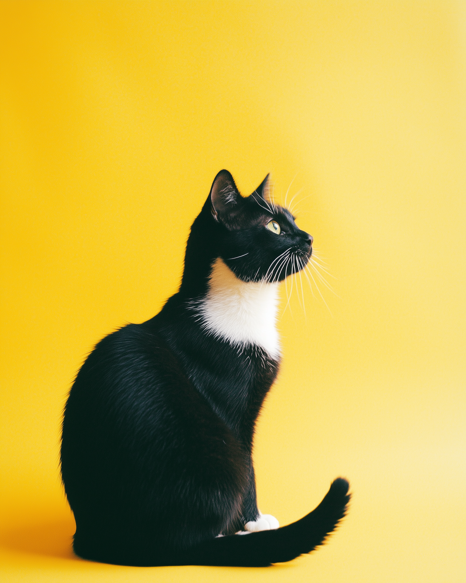 Black and White Cat on Yellow Background