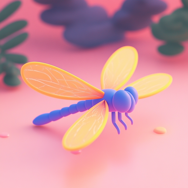 Stylized 3D Dragonfly on Pink Background