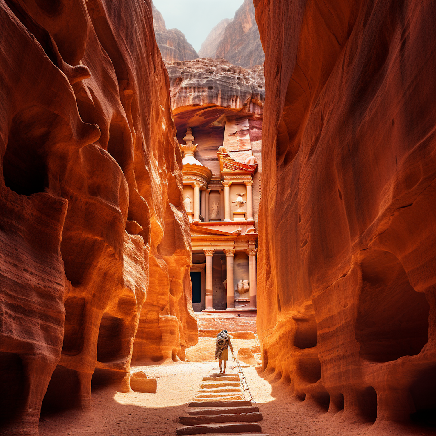 Sunlit Journey to Al-Khazneh in Petra
