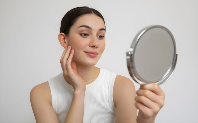 Contemplative Young Woman with Mirror