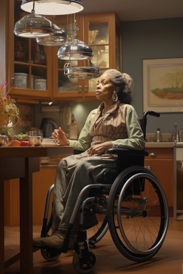 Contemplative Elderly Woman in Kitchen