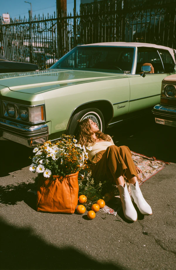 Woman with Vintage Car