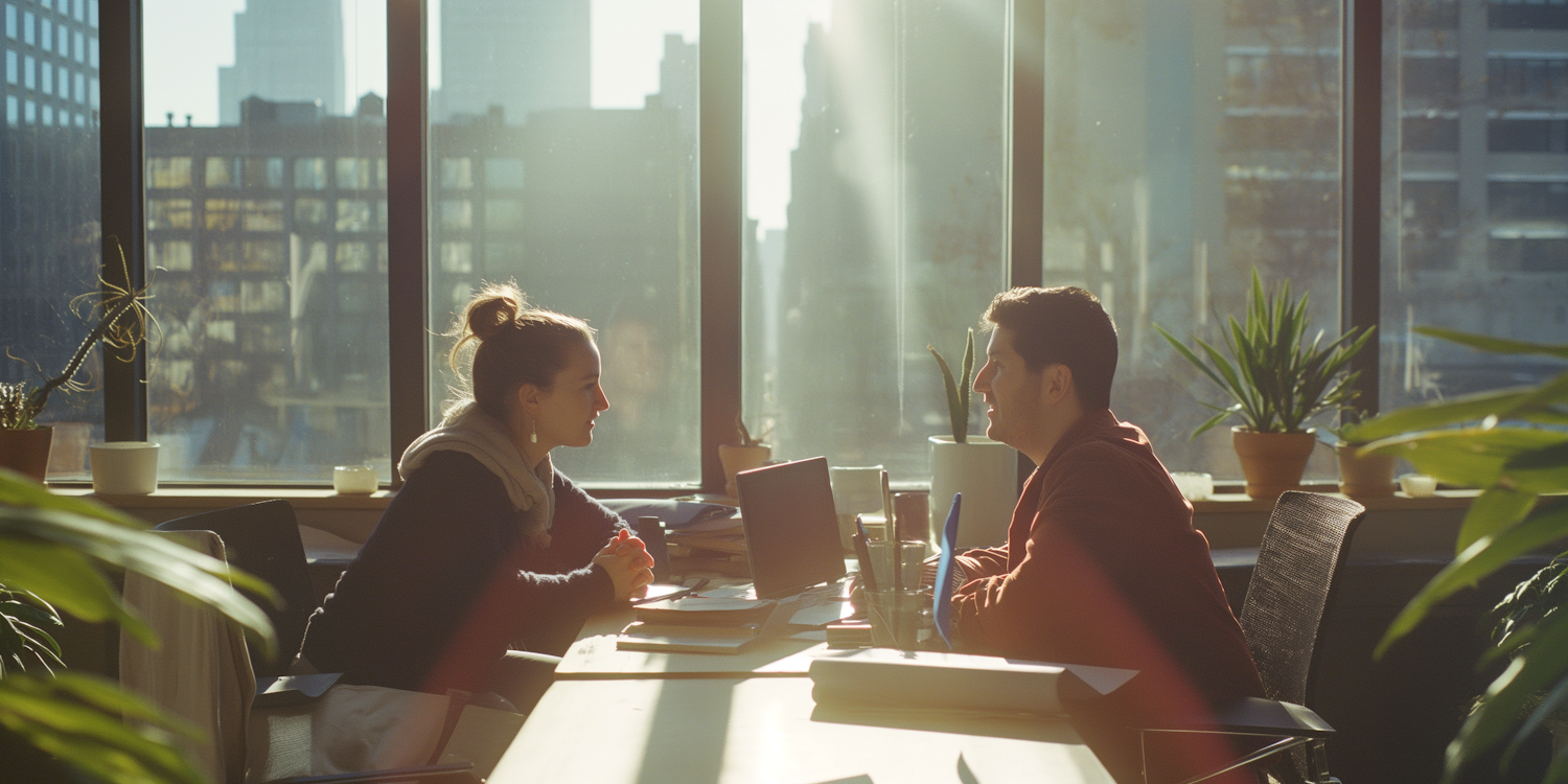 Engaged Conversation at a Sunlit Table