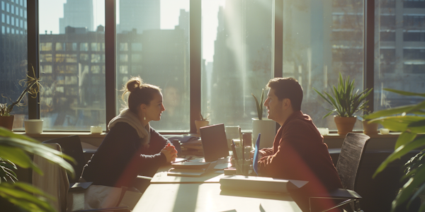 Engaged Conversation at a Sunlit Table