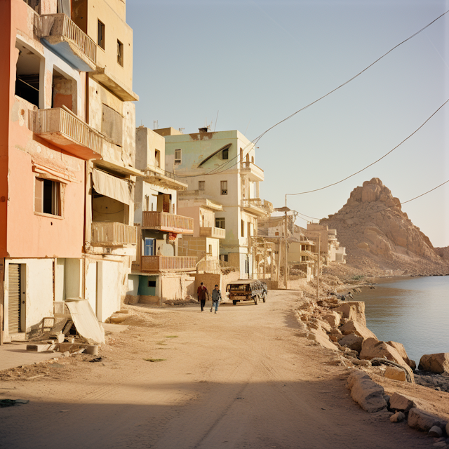 Sunlit Coastal Village Street