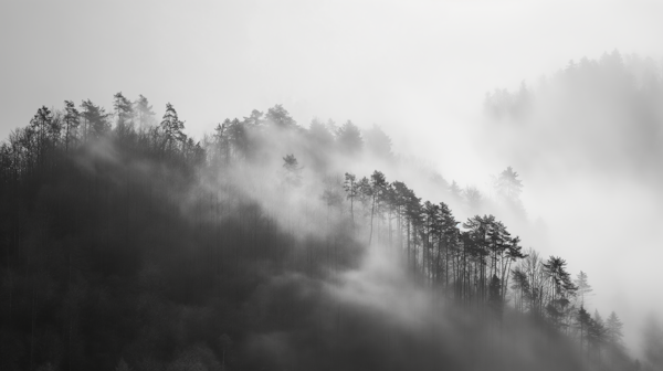 Mystic Dawn in Monochrome Forest