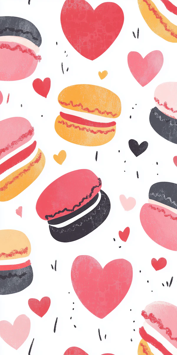 Playful Macarons and Hearts Pattern