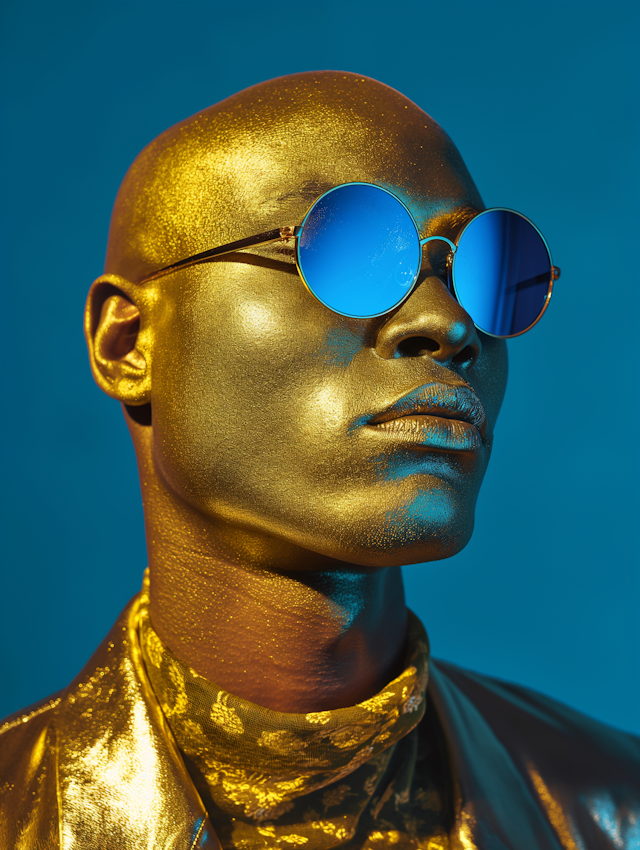 Golden Contemplation with Blue Reflective Shades