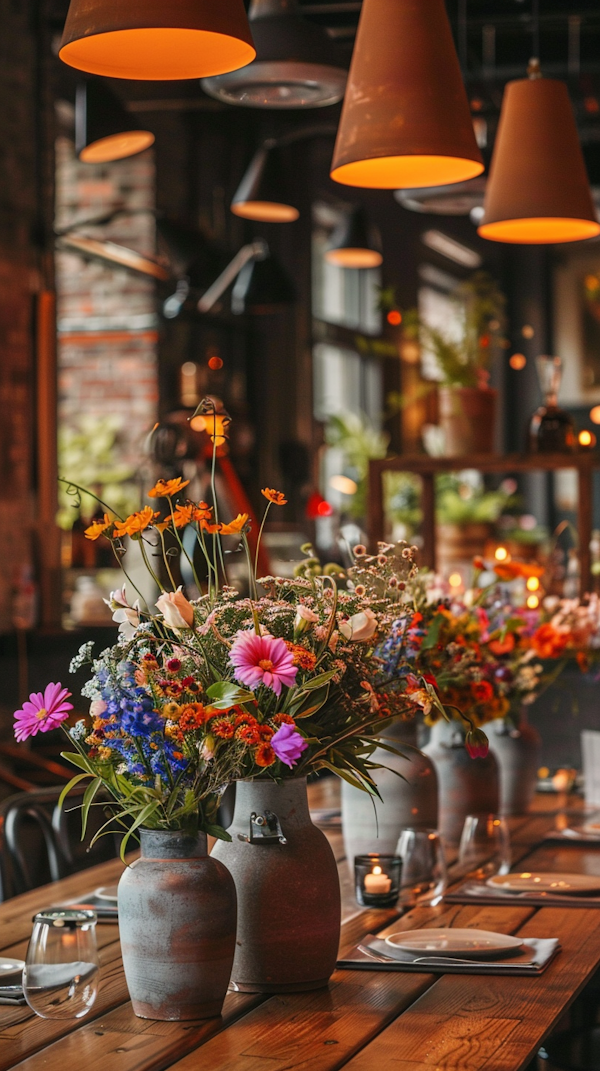 Cozy Restaurant Interior with Wildflowers