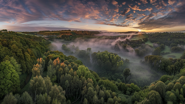 Sunrise Over Forest Landscape