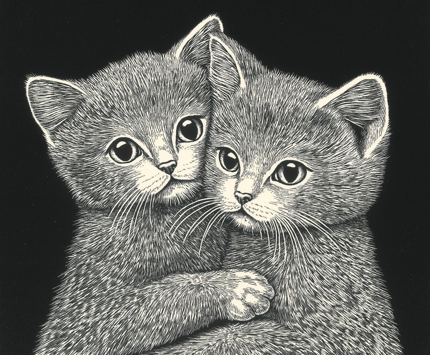 Stylized Monochrome Kittens Illustration